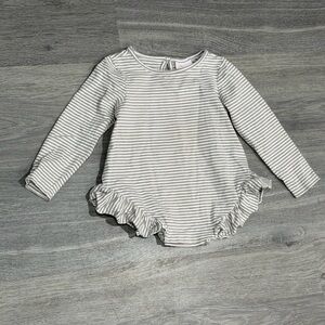 Savannah Gray and White Striped Ruffle Edge Top 18 Months